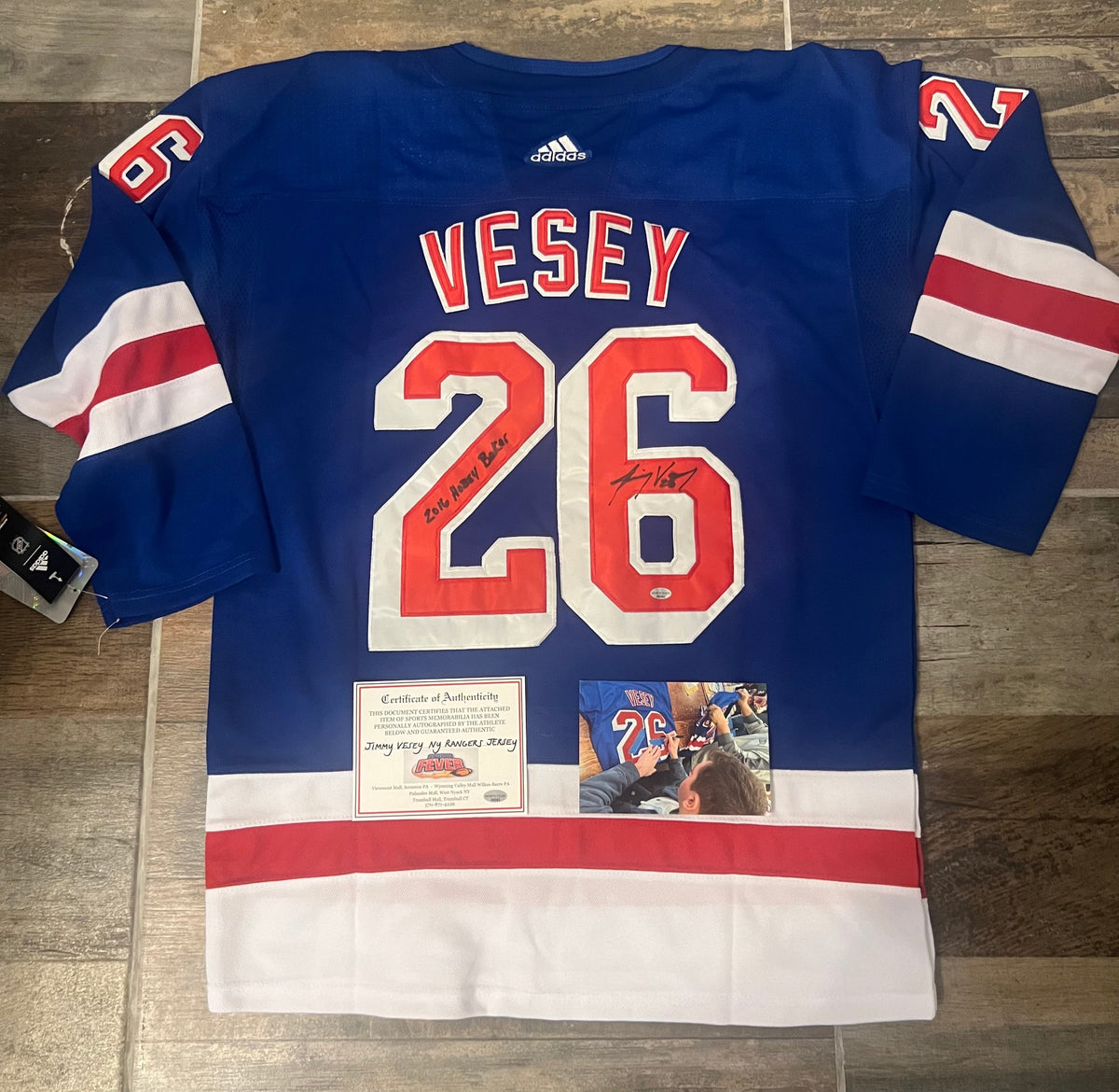Jimmy Vesey New York Rangers autographed jersey COA Photo product image 1