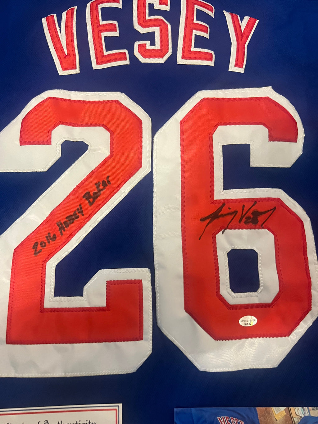 Jimmy Vesey New York Rangers autographed jersey COA Photo product image 2