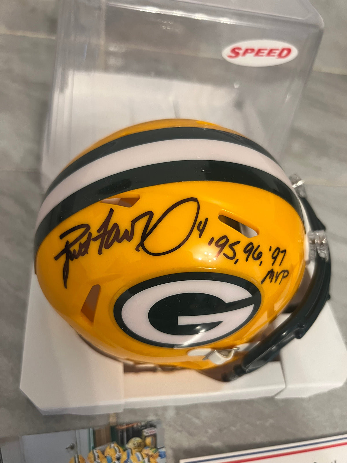 Brett Favre Autographed Green Bay Packers Mini Helmet with product image 2