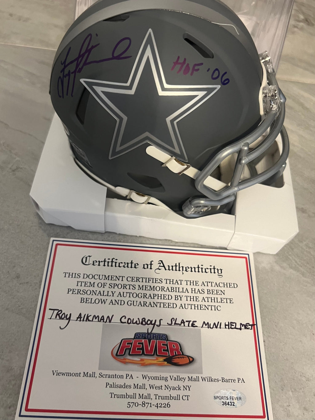 Troy Aikman Autographed Dallas Cowboys Slate Mini Helmet product image 1