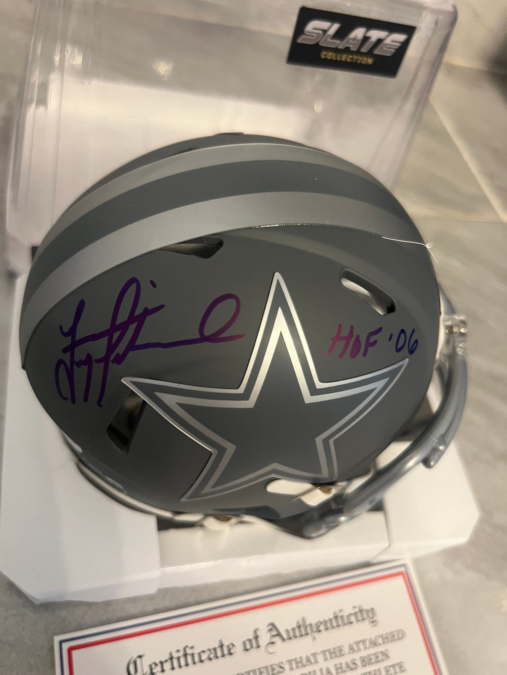Troy Aikman Autographed Dallas Cowboys Slate Mini Helmet product image 3