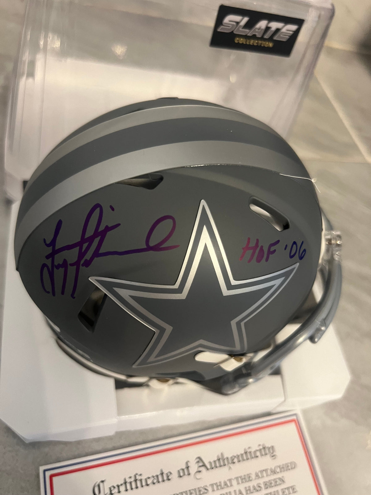 Troy Aikman Autographed Dallas Cowboys Slate Mini Helmet product image 3