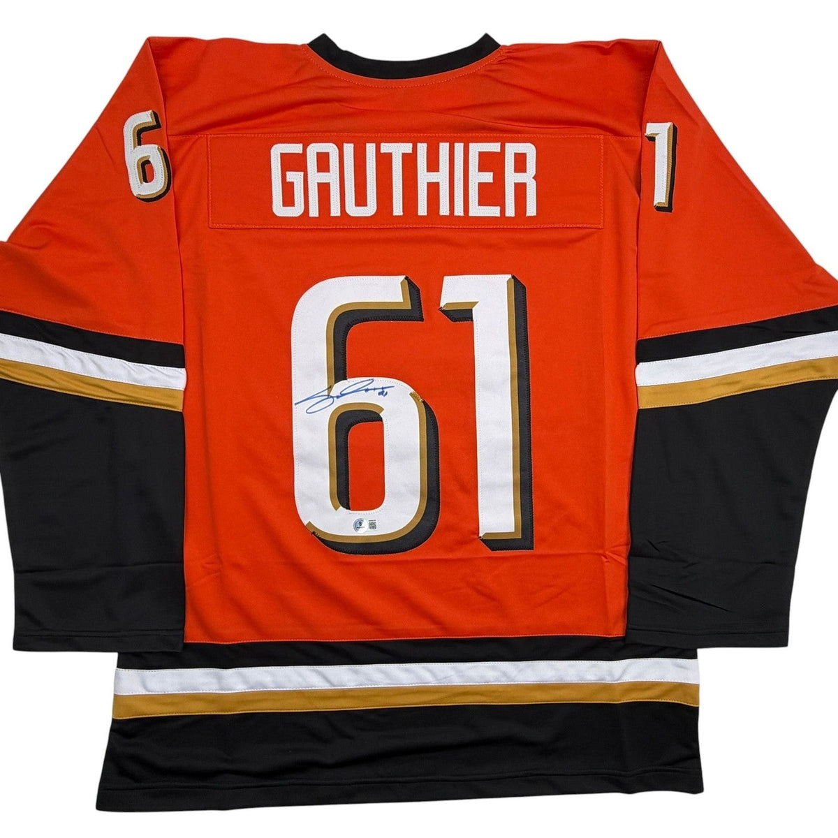 Autographed/Signed Cutter Gauthier Anaheim Orange Hockey Jersey Beckett BAS COA product image 1, provided for visual