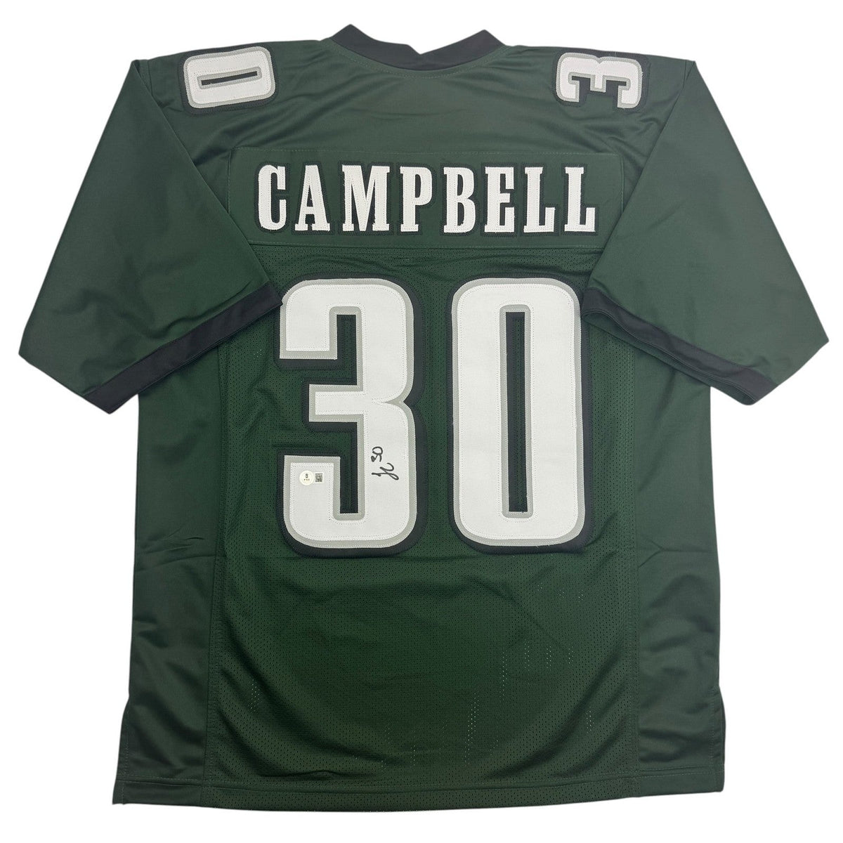 Autographed/Signed Jihaad Campbell Philadelphia Green Football Jersey BAS COA product image 1, provided for visual reference