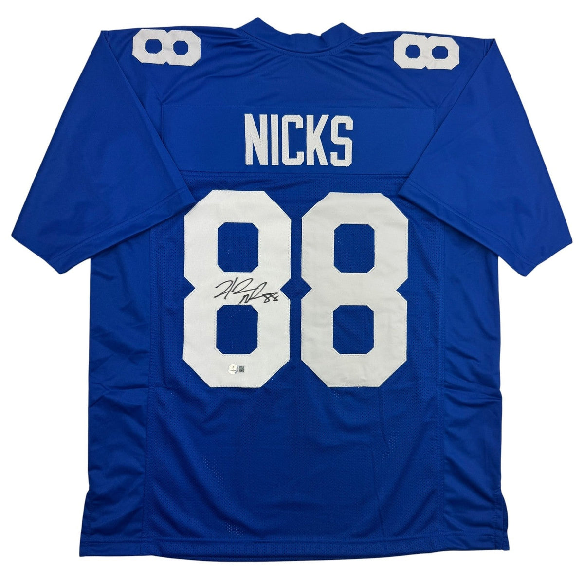 Autographed/Signed Hakeem Nicks New York Blue Football Jersey Beckett BAS COA product image 1, provided for visual reference