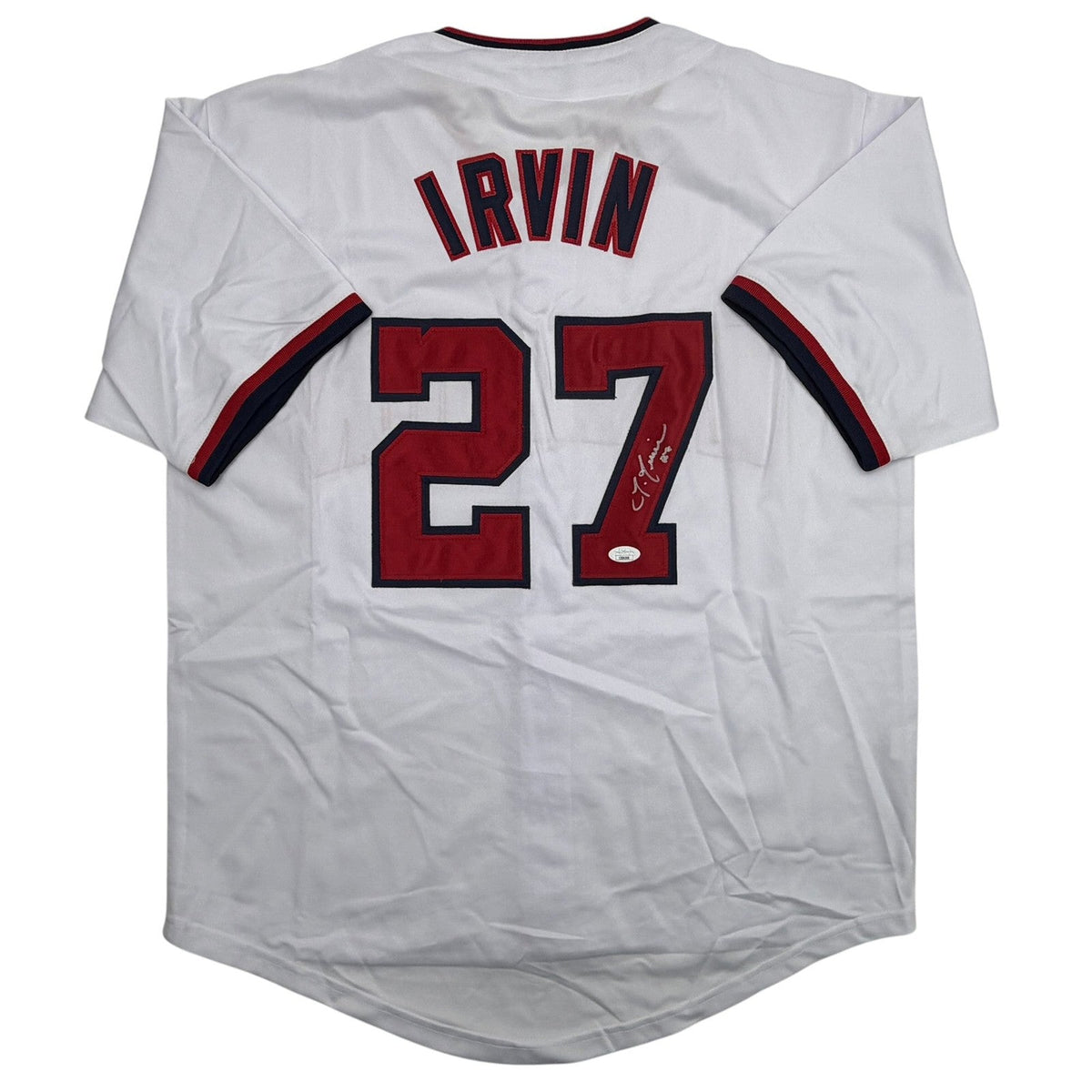 Autographed/Signed Jake Irvin Washington White Baseball Jersey JSA COA product image 1, provided for visual reference and