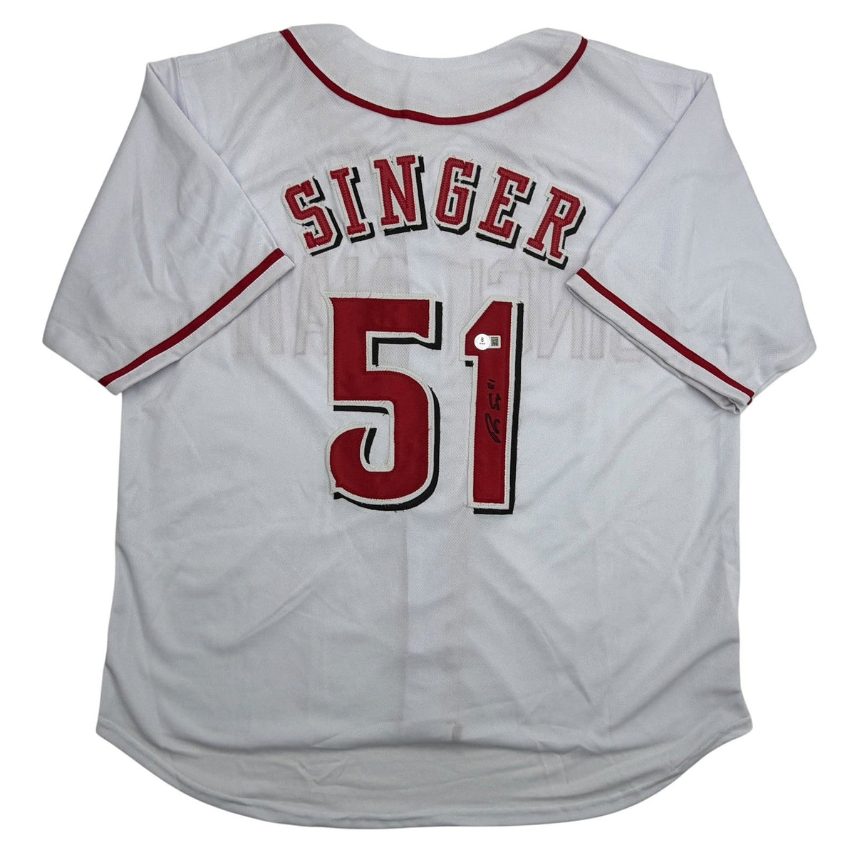 Autographed/Signed Brady Singer Cincinnati White Baseball Jersey Beckett BAS COA product image 1, provided for visual